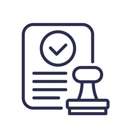 approved document line icon with a stamp